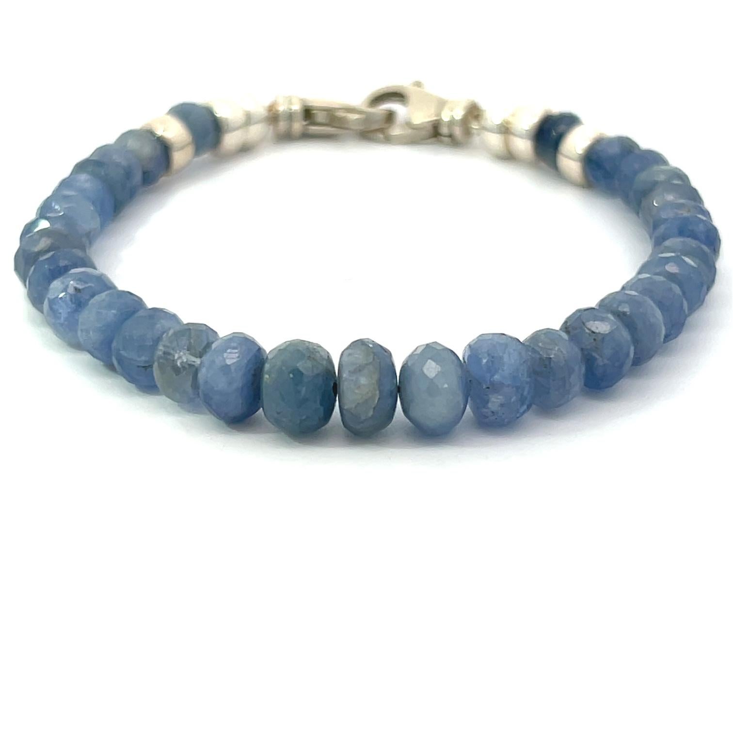 Blue Sapphire Beads Sterling Silver Bracelet In New Condition For Sale In New York, NY