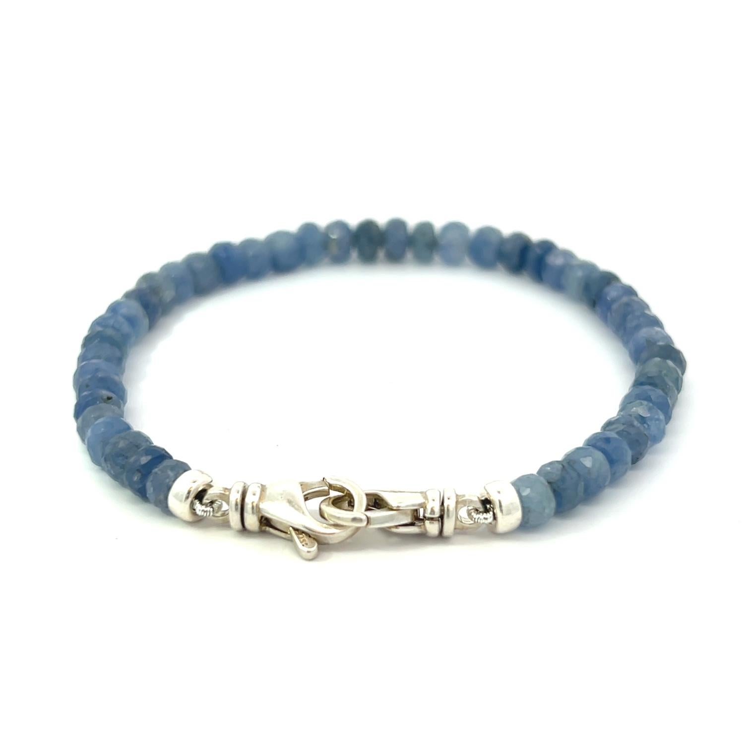 Women's or Men's Blue Sapphire Beads Sterling Silver Bracelet For Sale