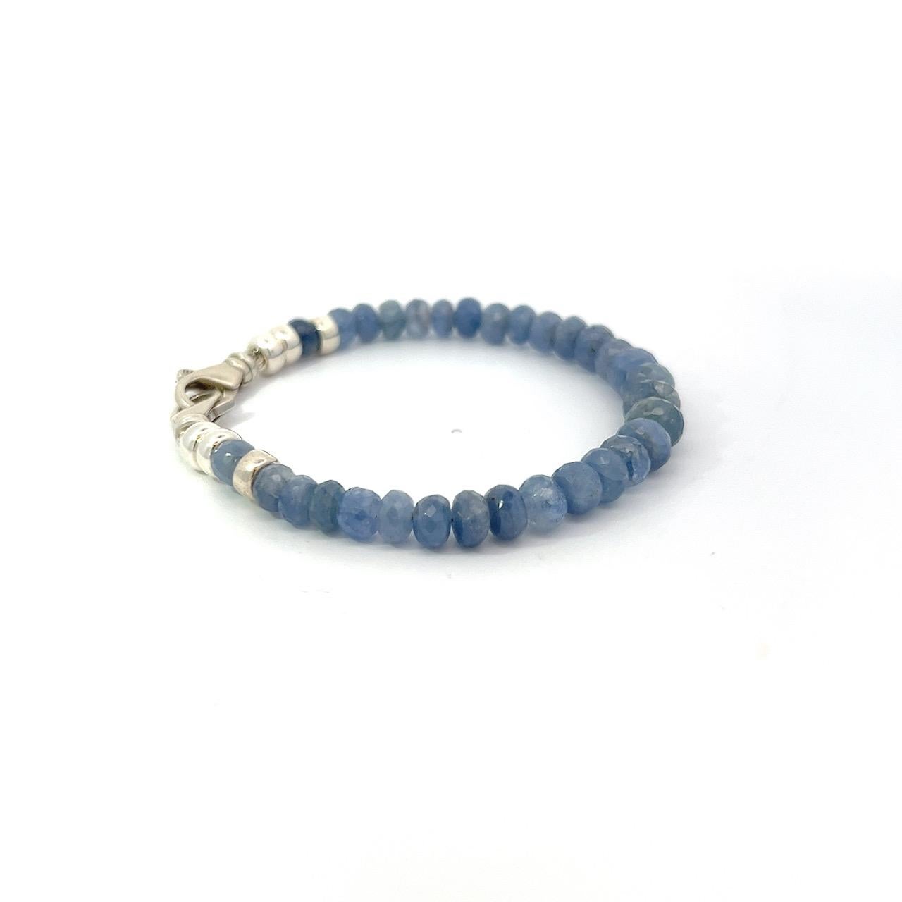 Women's or Men's Blue Sapphire Beads Sterling Silver Bracelet For Sale