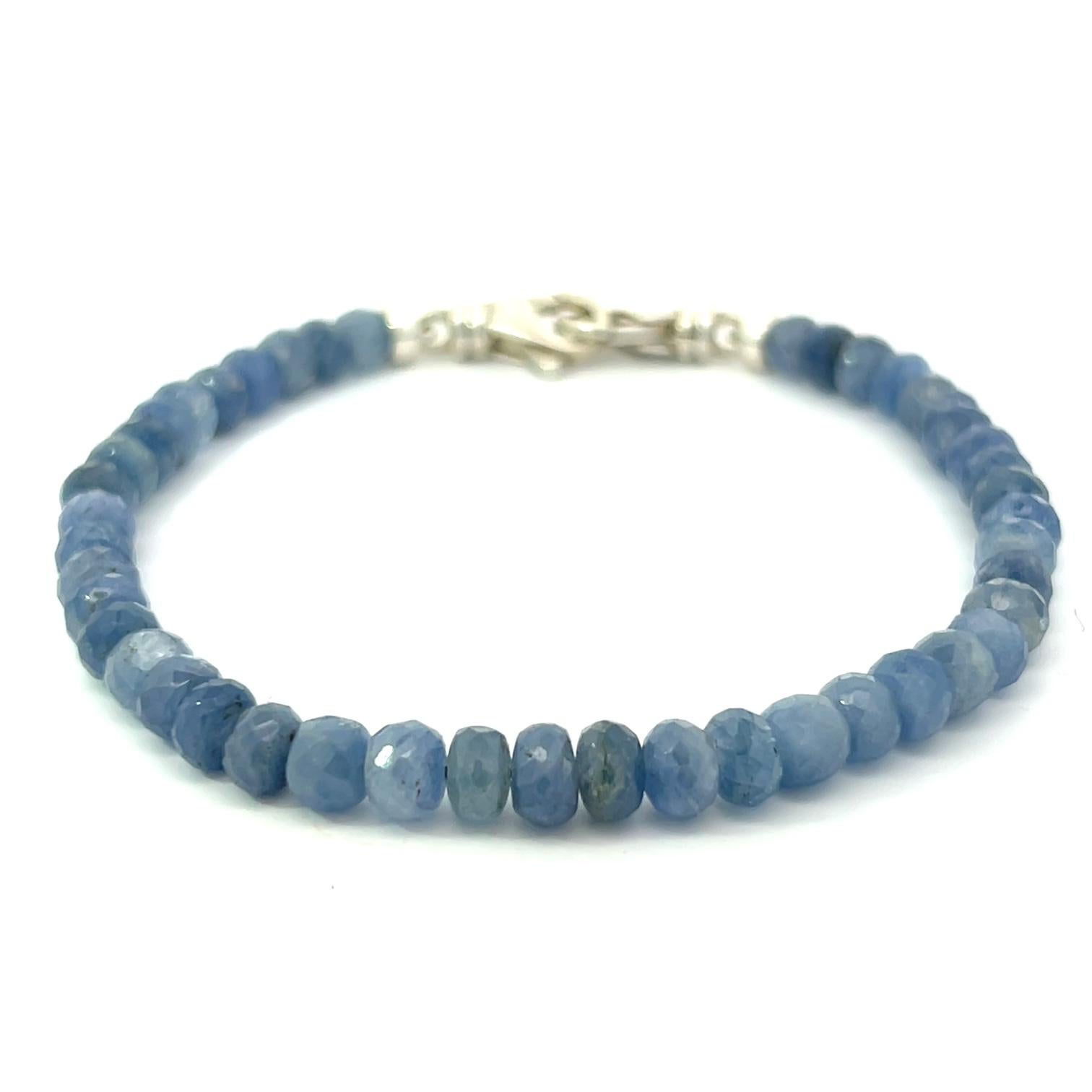 Blue Sapphire Beads Sterling Silver Bracelet For Sale 1