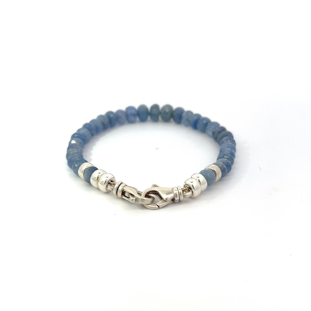 Blue Sapphire Beads Sterling Silver Bracelet For Sale 1