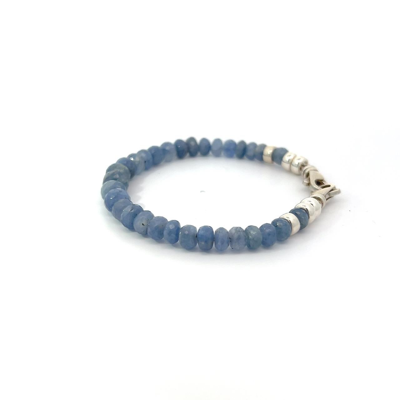 Blue Sapphire Beads Sterling Silver Bracelet For Sale 2