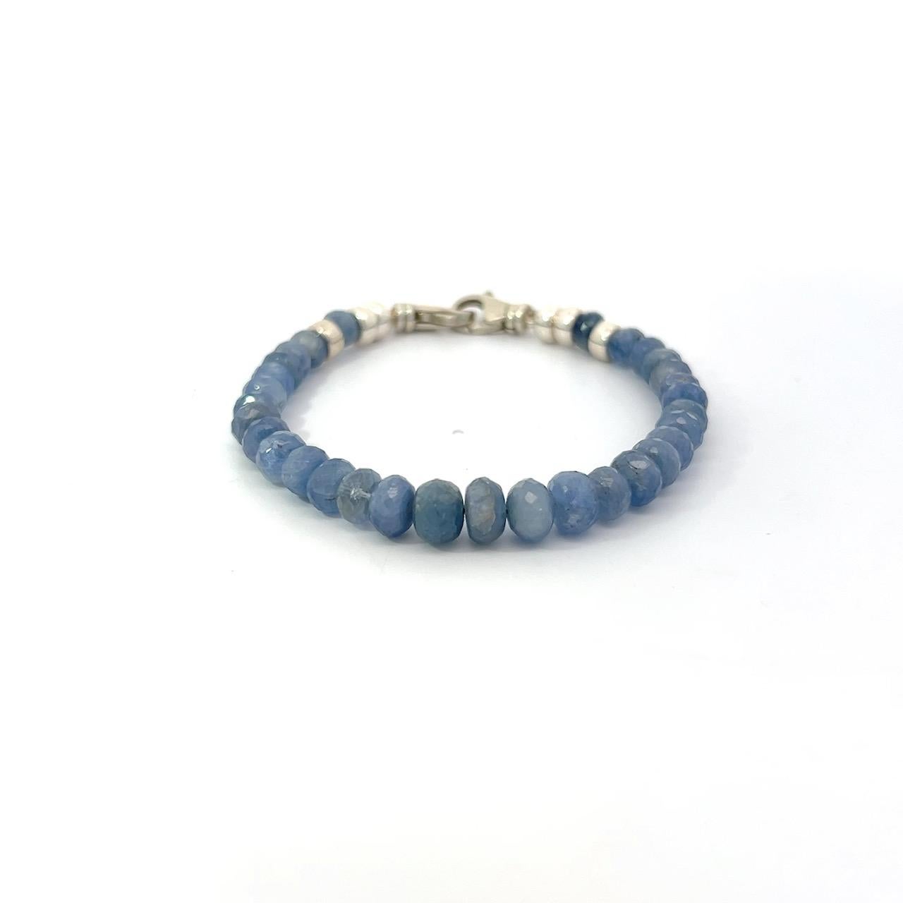 Blue Sapphire Beads Sterling Silver Bracelet For Sale 3