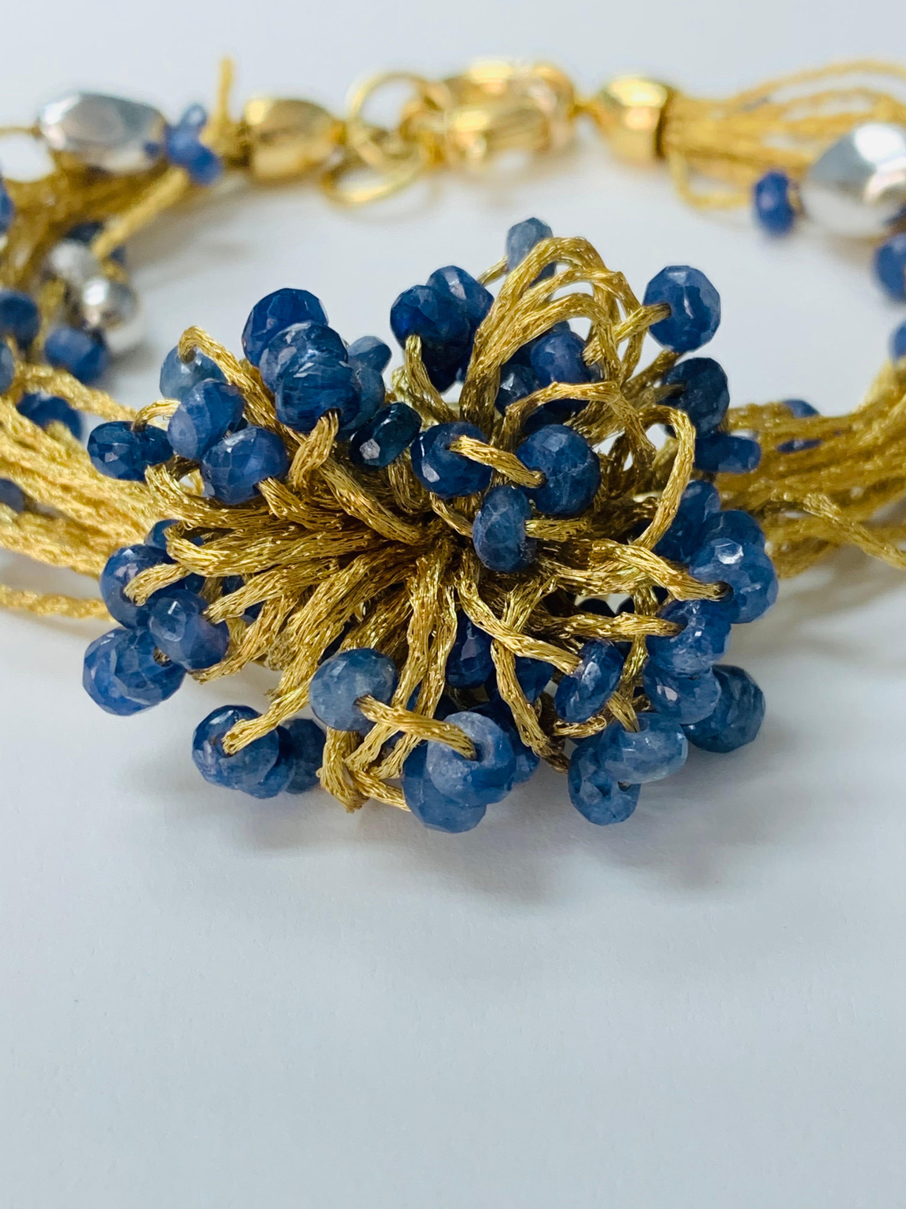 Contemporary Blue Sapphire Beads, White Gold and Yellow Gold Bracelet