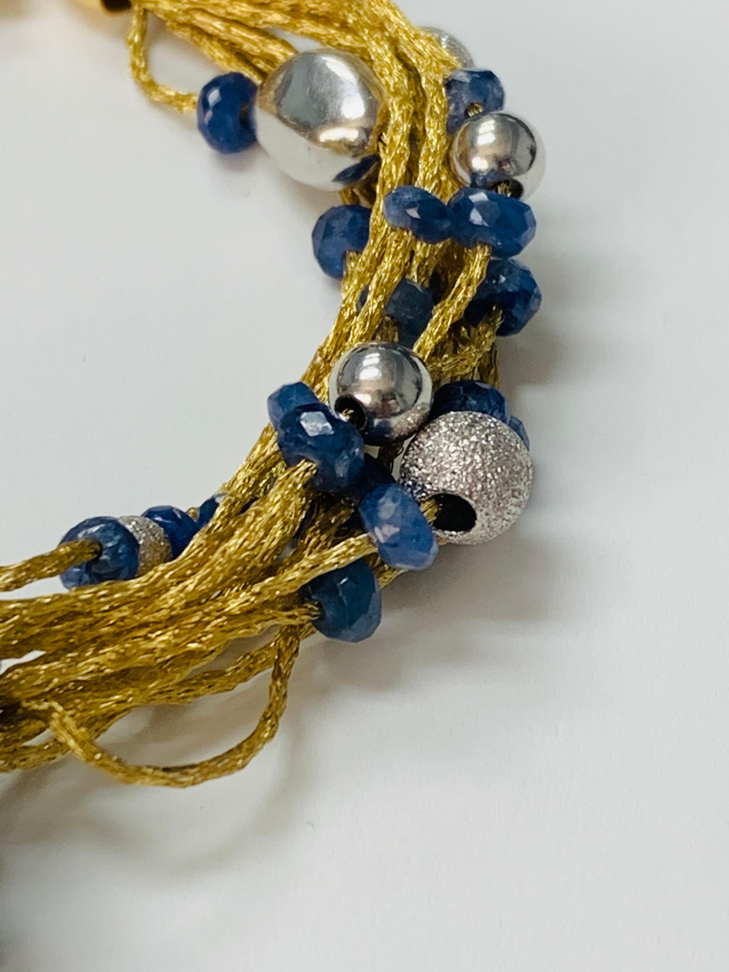 Blue Sapphire Beads, White Gold and Yellow Gold Bracelet In Excellent Condition In New York, NY