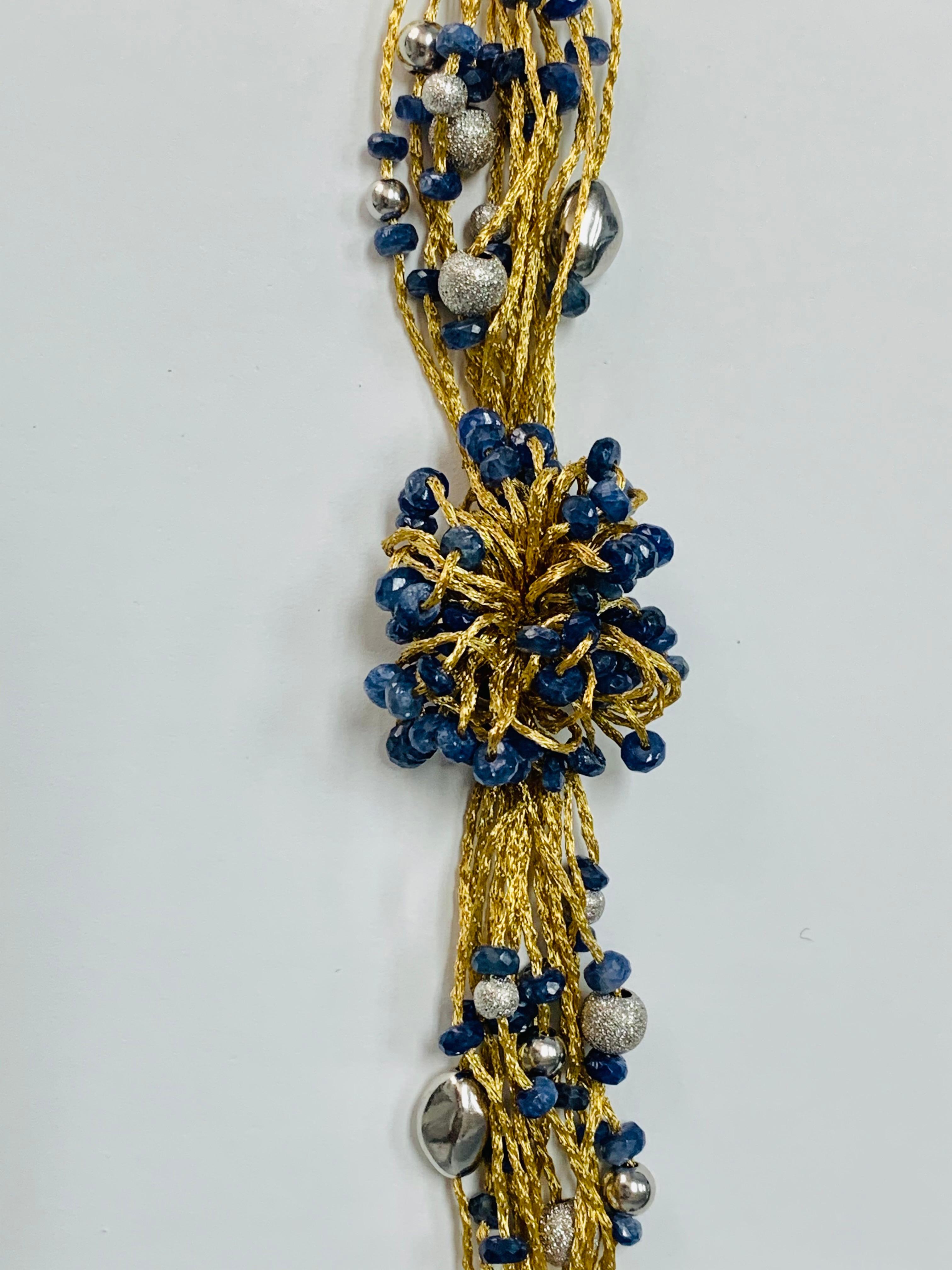 Blue Sapphire Beads, White Gold and Yellow Gold Bracelet 2