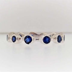 Blue Sapphire Bezel Band in 14K White Gold Handmade Bezel Ring with Sapphires