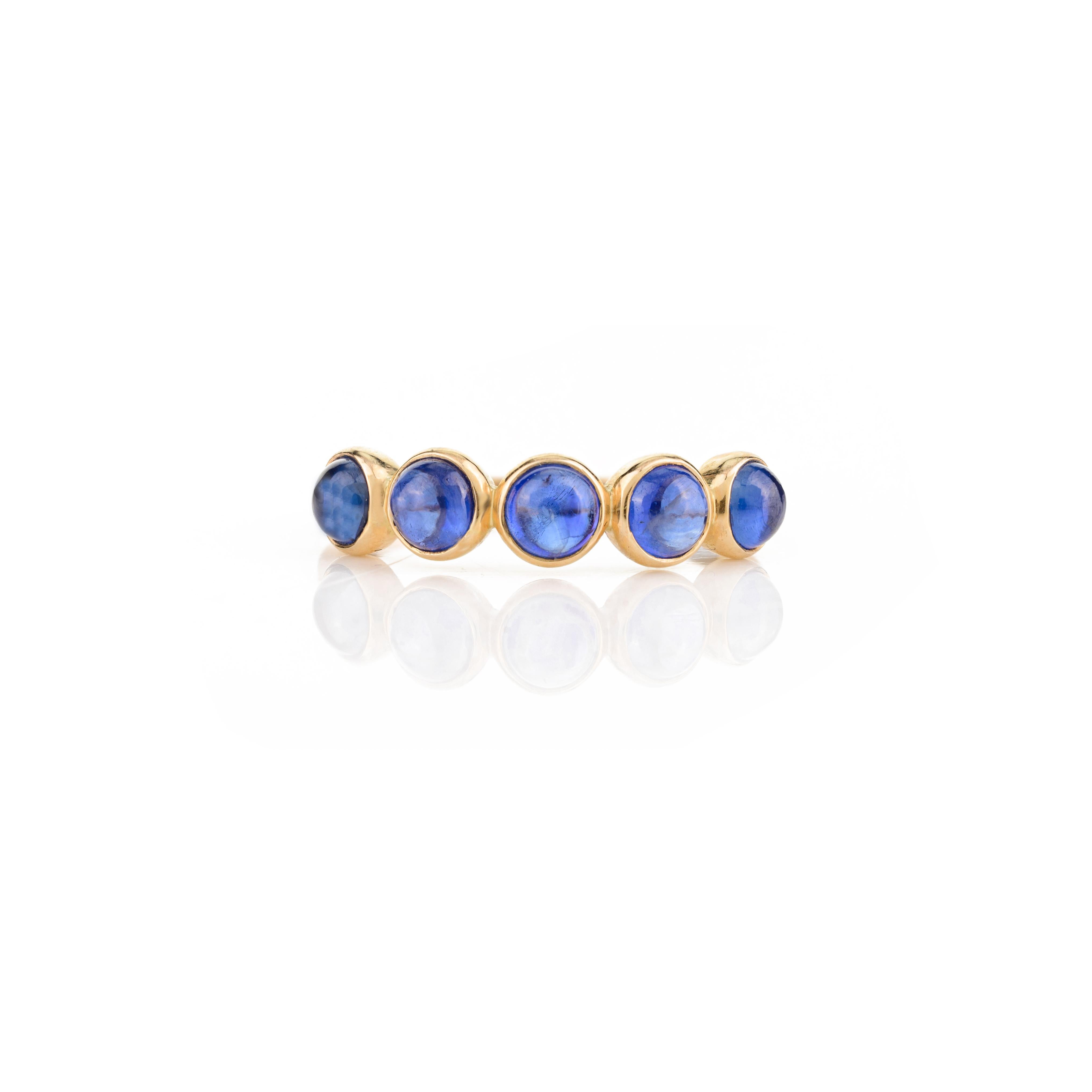 For Sale:  Blue Sapphire Bezel Set Band Stacking Ring in 14k Solid Yellow Gold Gift for Her 2