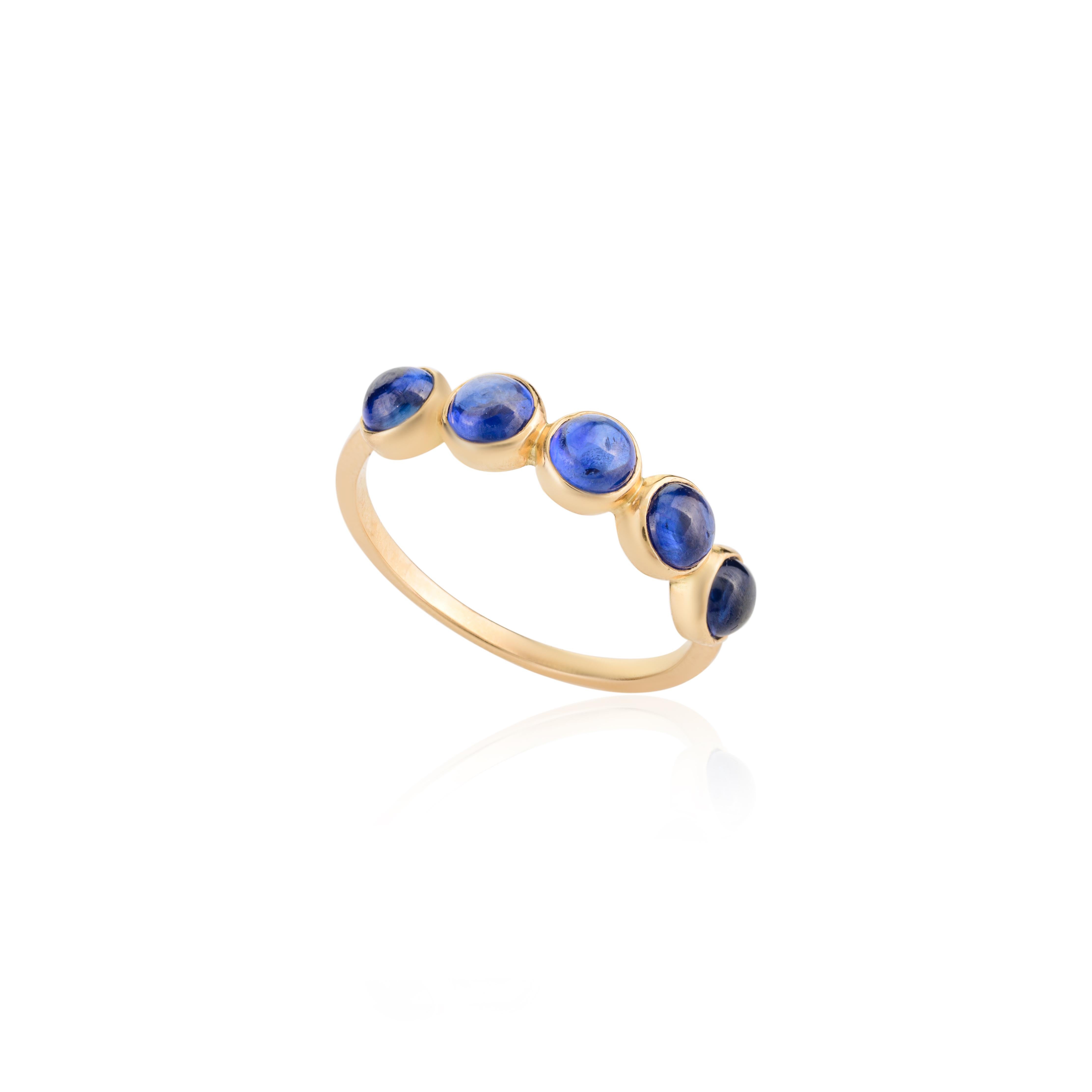 For Sale:  Blue Sapphire Bezel Set Band Stacking Ring in 14k Solid Yellow Gold Gift for Her 4