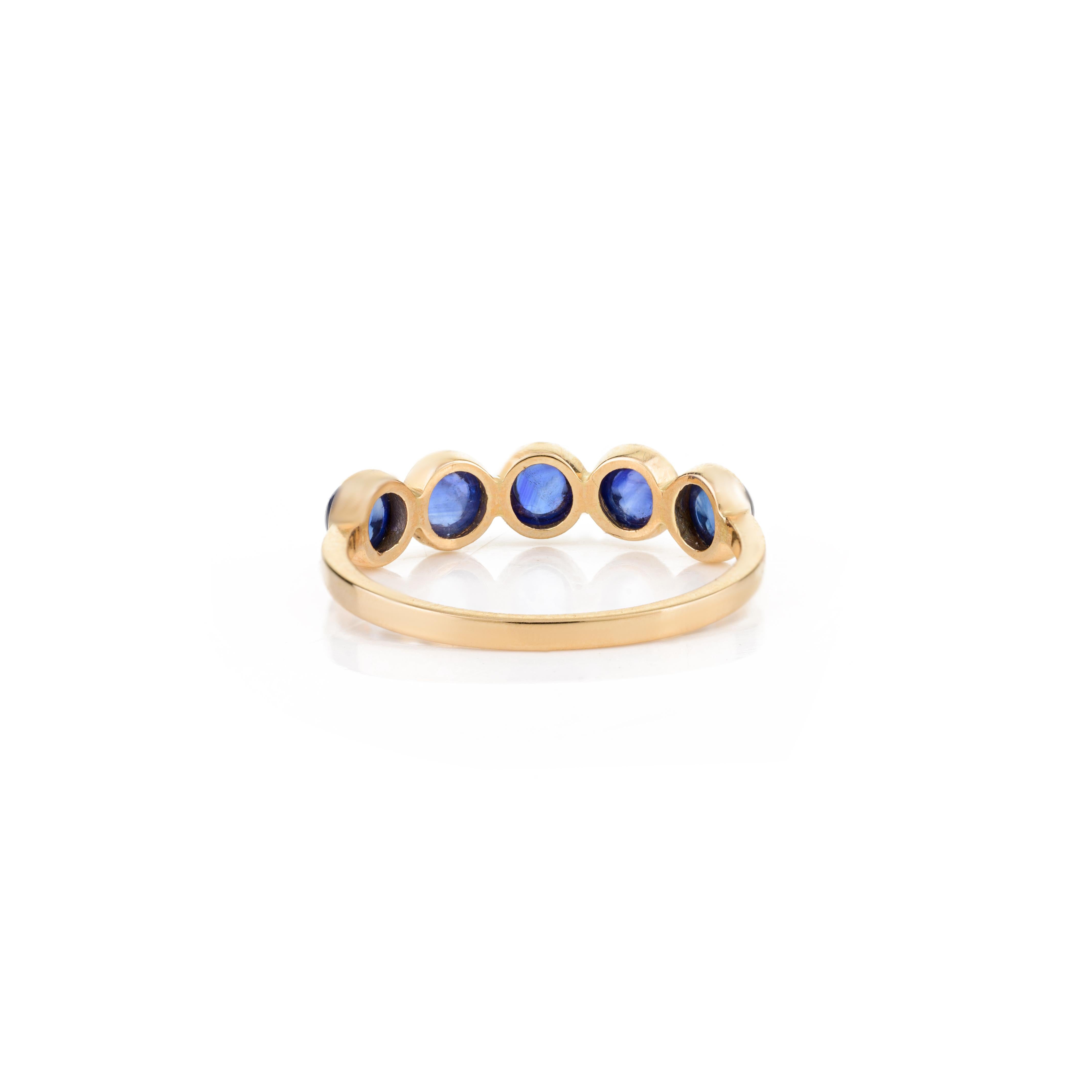 For Sale:  Blue Sapphire Bezel Set Band Stacking Ring in 14k Solid Yellow Gold Gift for Her 5