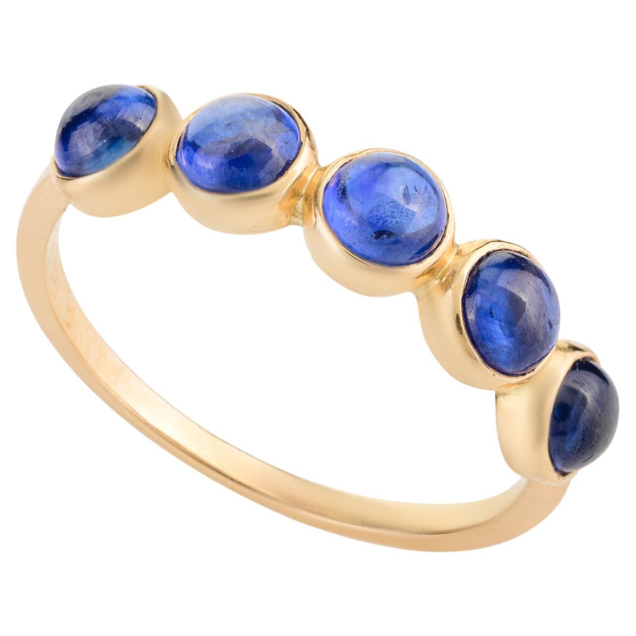 Blue Sapphire Bezel Set Band Stacking Ring in 14k Solid Yellow Gold Gift for Her