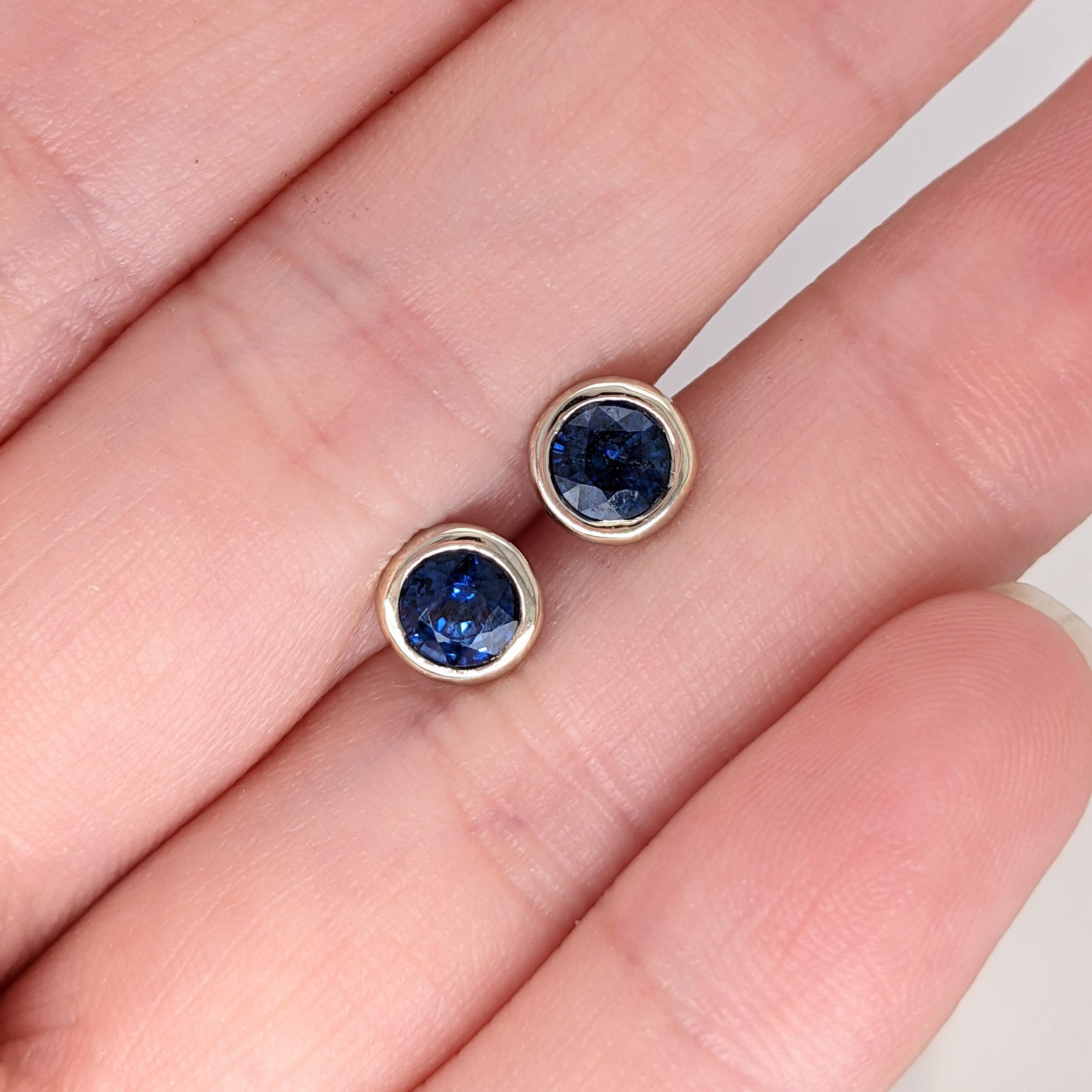These simple studs are quite a statement with the deep rich blues of the sapphire. Made to be worn every day with safe and secure push back closures!

Let us know the gold color you would prefer. Available in solid 14k - yellow gold, white gold &