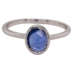 Blue Sapphire Bezel Solitaire Ring 0.82 Carats in 14k White Gold