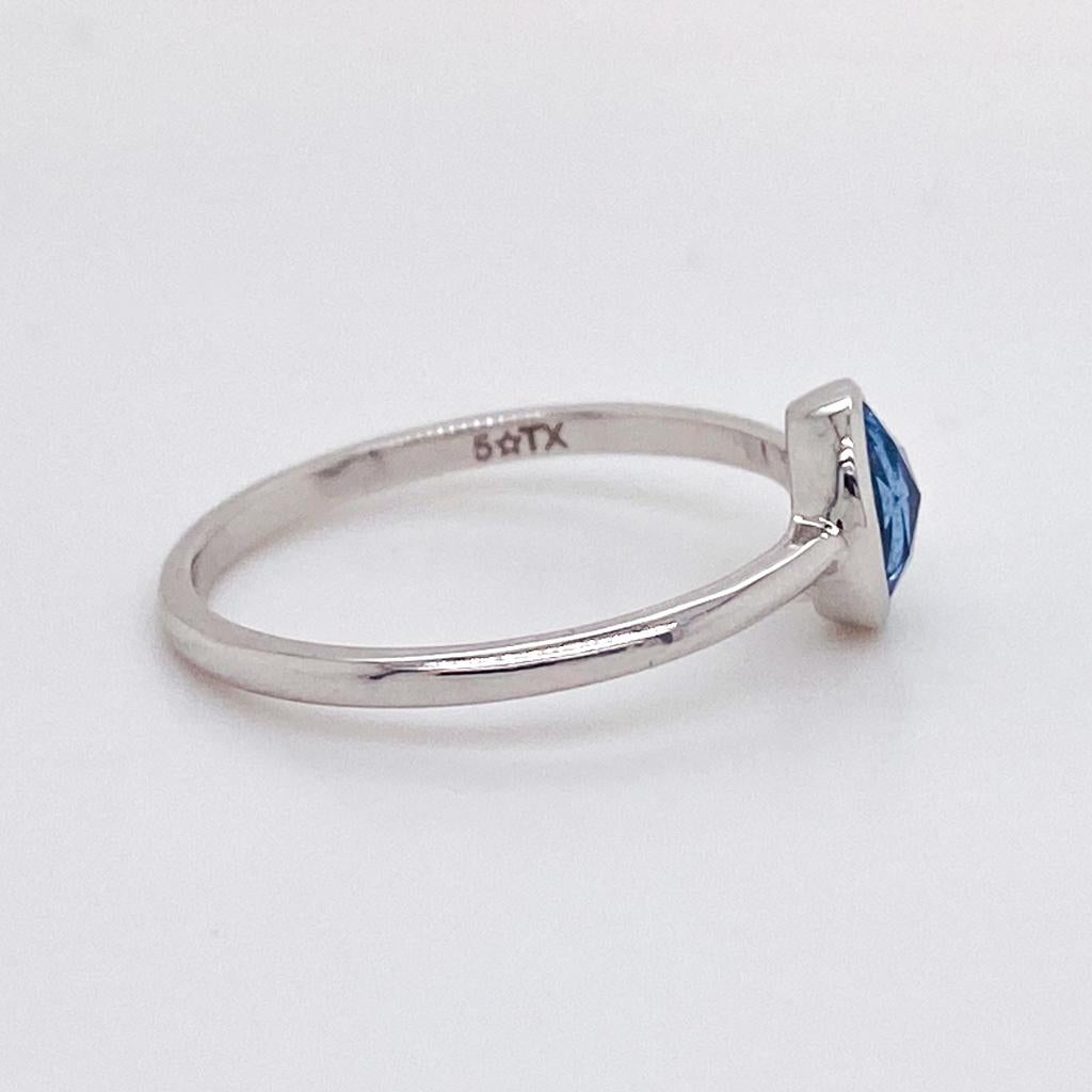 Oval Cut Blue Sapphire Bezel Solitaire Ring 0.87 Carats in 14k White Gold For Sale