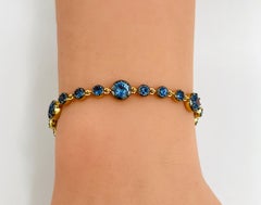 Blue Sapphire Big Small Chain Bracelet in Black Rhodium & 18K Yellow Gold