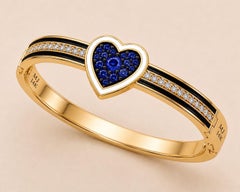 September Birthstone Blue Sapphire Diamond Heart Bracelet 14K Gold Meghna Jewels