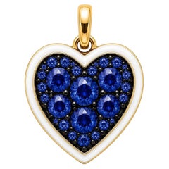 Blue Sapphire Birthstone Heart Pendant White Enamel 14K Gold by Meghna Jewels