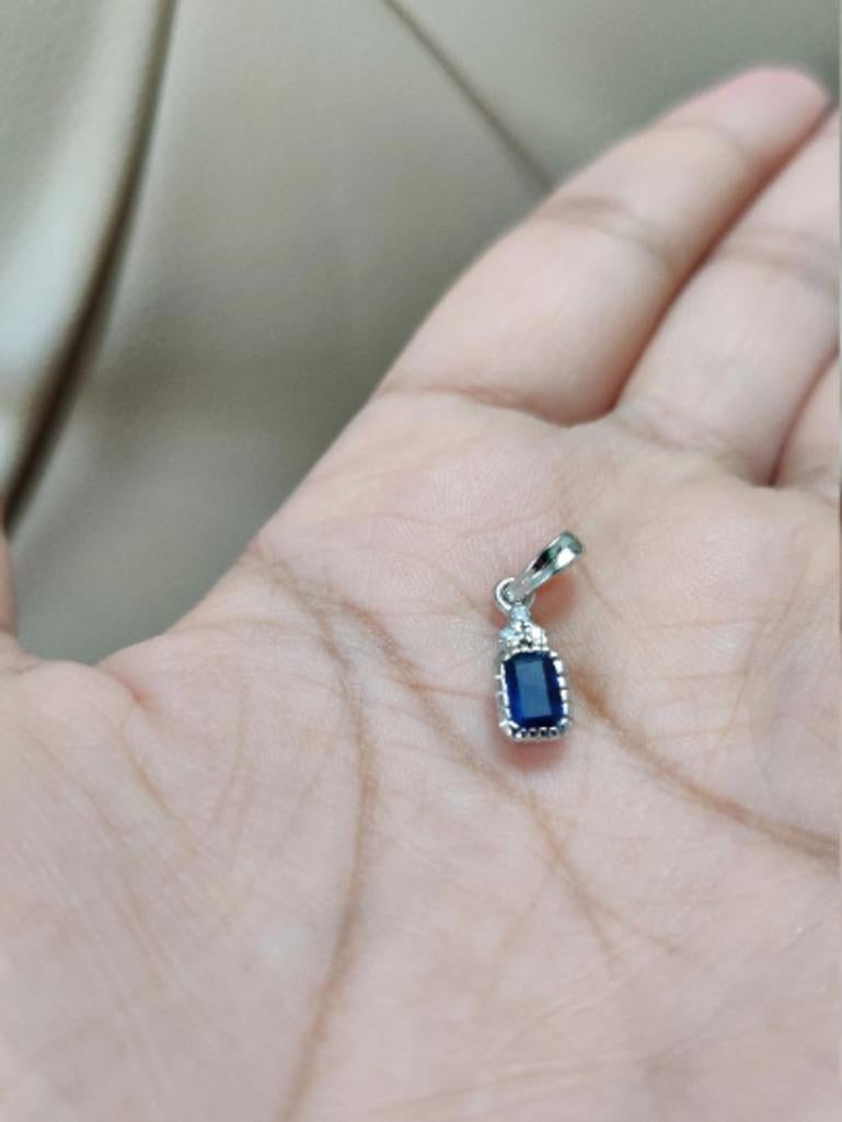 Women's Blue Sapphire Birthstone Sterling Silver Pendant with Diamond for Her  For Sale