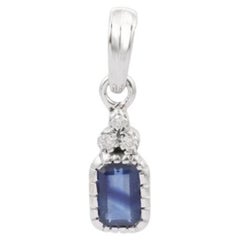Blue Sapphire Birthstone Sterling Silver Pendant with Diamond for Her 