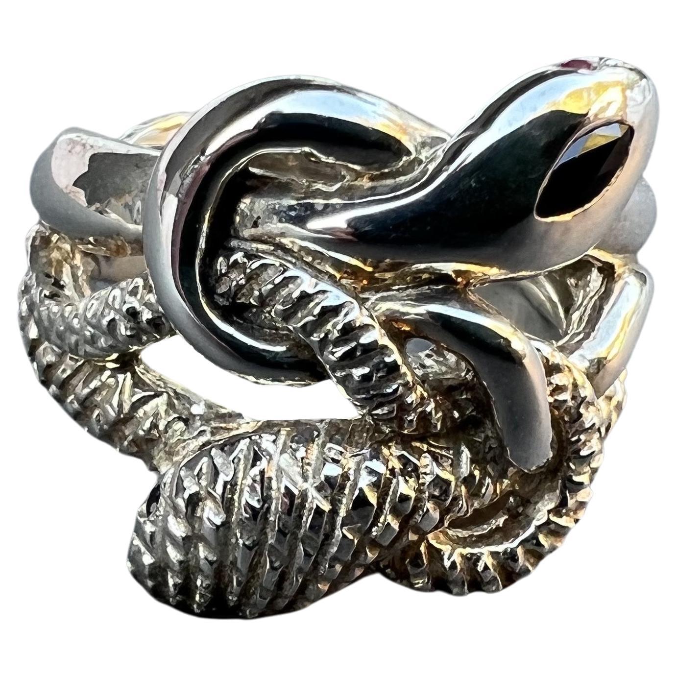 Blue Sapphire Black Diamond Ruby Snake Ring Sterling Silver  Animal Jewelry For Sale