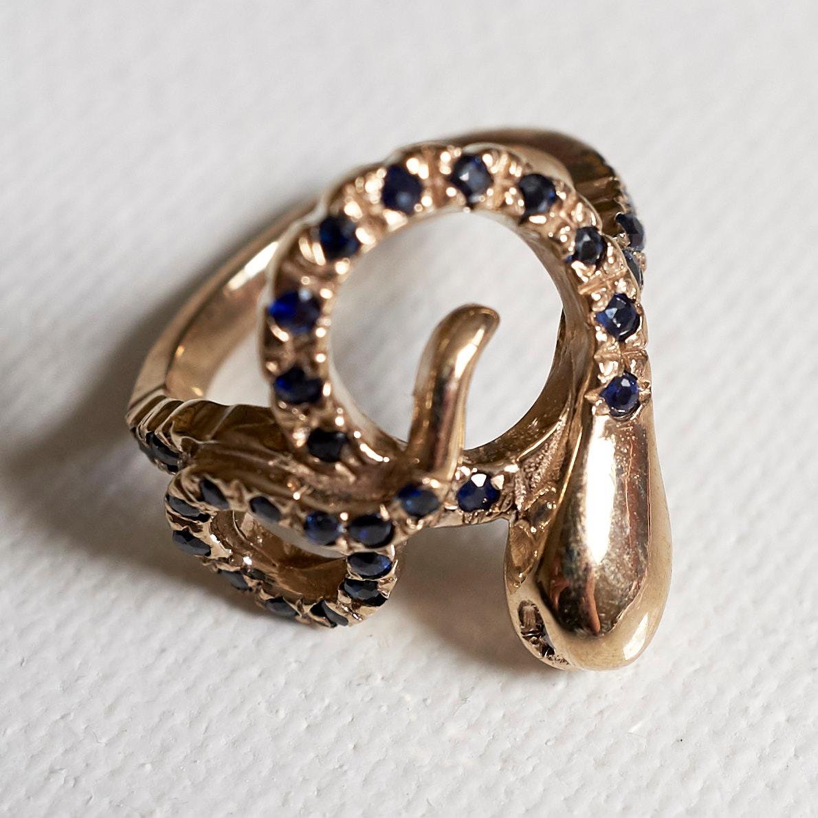 Black Diamond Sapphire Gold Snake Ring Statement Cocktail J Dauphin In New Condition For Sale In Los Angeles, CA