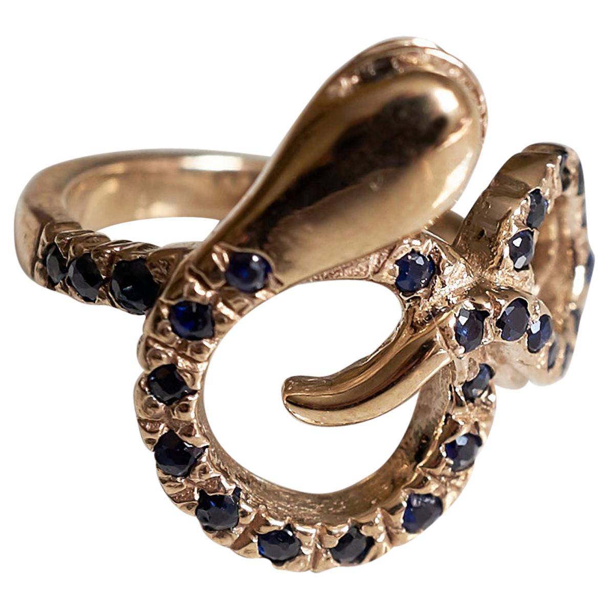 Diamant-Schlangenring mit Saphir und schwarzem Diamant in Bronze, J Dauphin