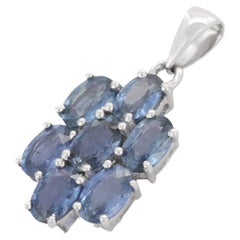 4.09 ct Blue Sapphire Flower Pendant, 14K White Gold Pendant Gift For Her