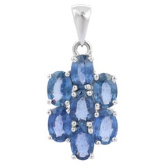 4.09 ct Blue Sapphire Flower Pendant, 14K White Gold Pendant Gift For Her