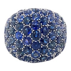 Retro Blue Sapphire Bombe Dome Ring in 18 Karat Yellow Gold