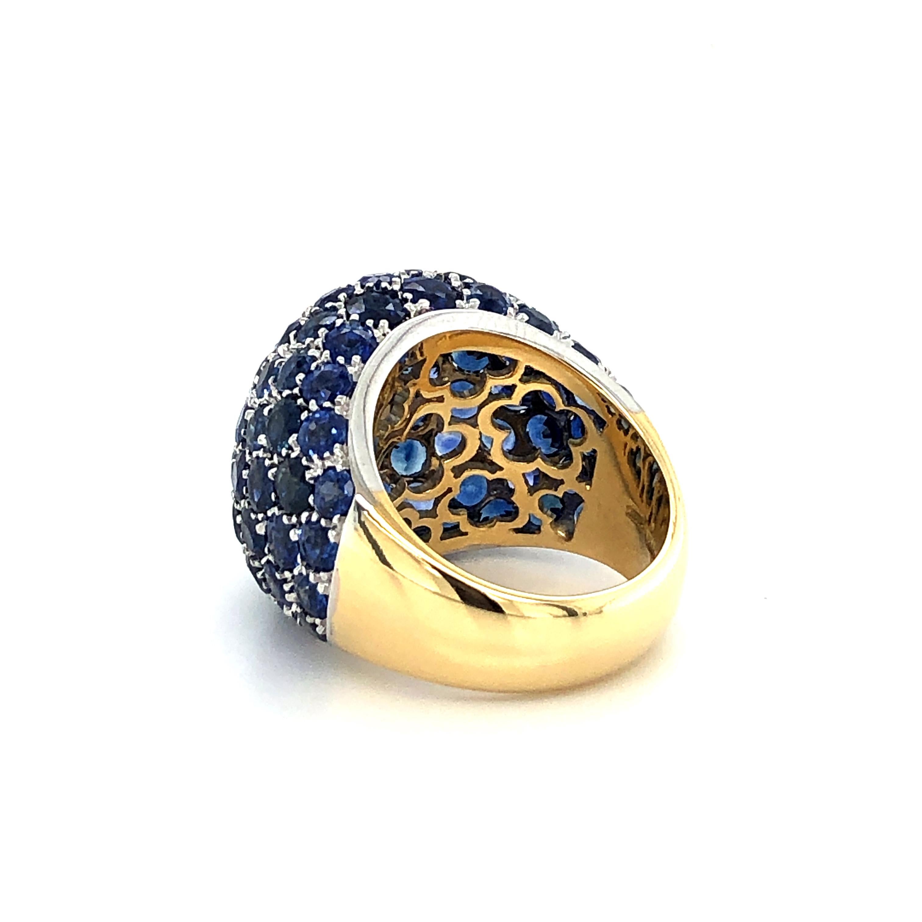 Blue Sapphire Bombe Dome Ring in 18 Karat Yellow Gold For Sale 3