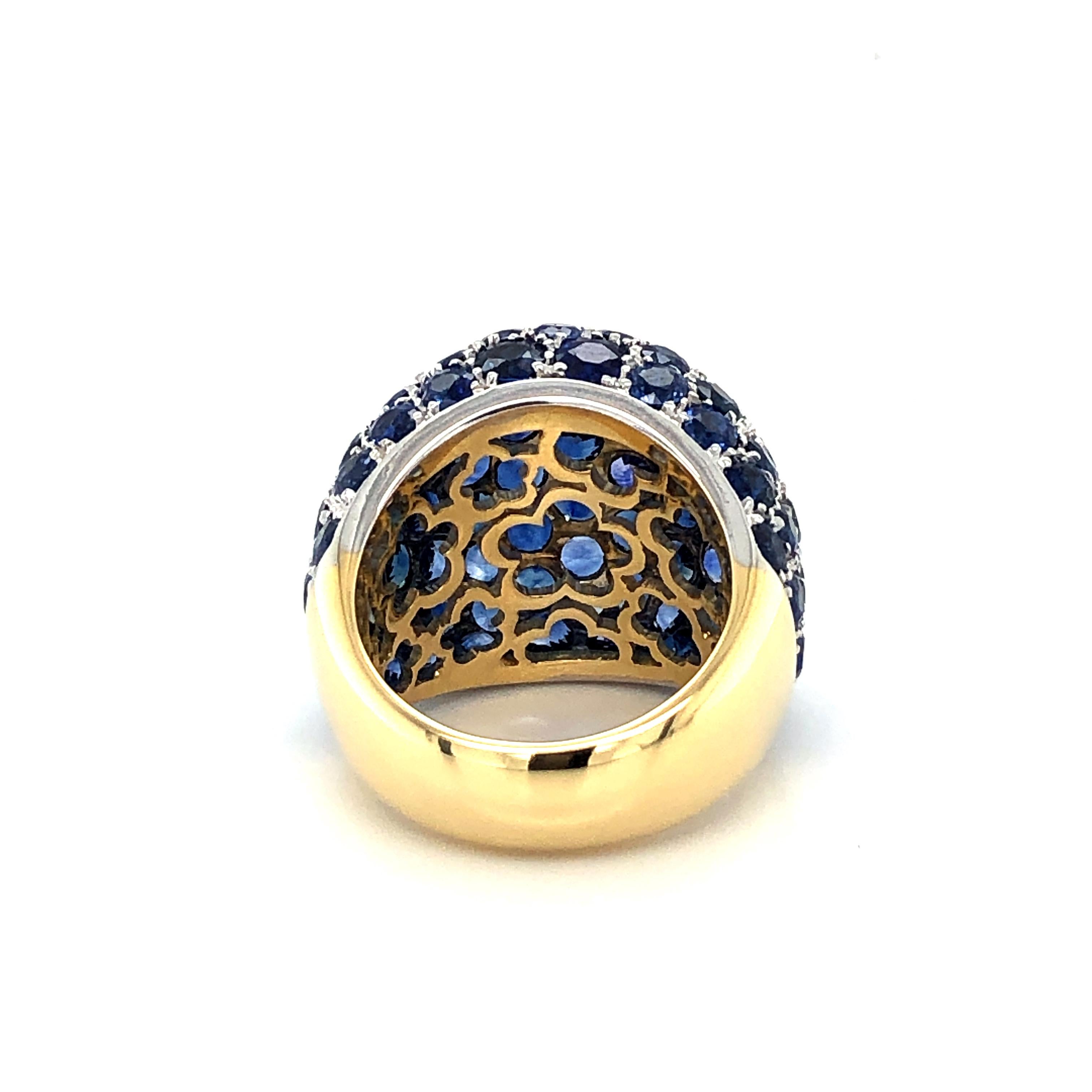 Blue Sapphire Bombe Dome Ring in 18 Karat Yellow Gold For Sale 4