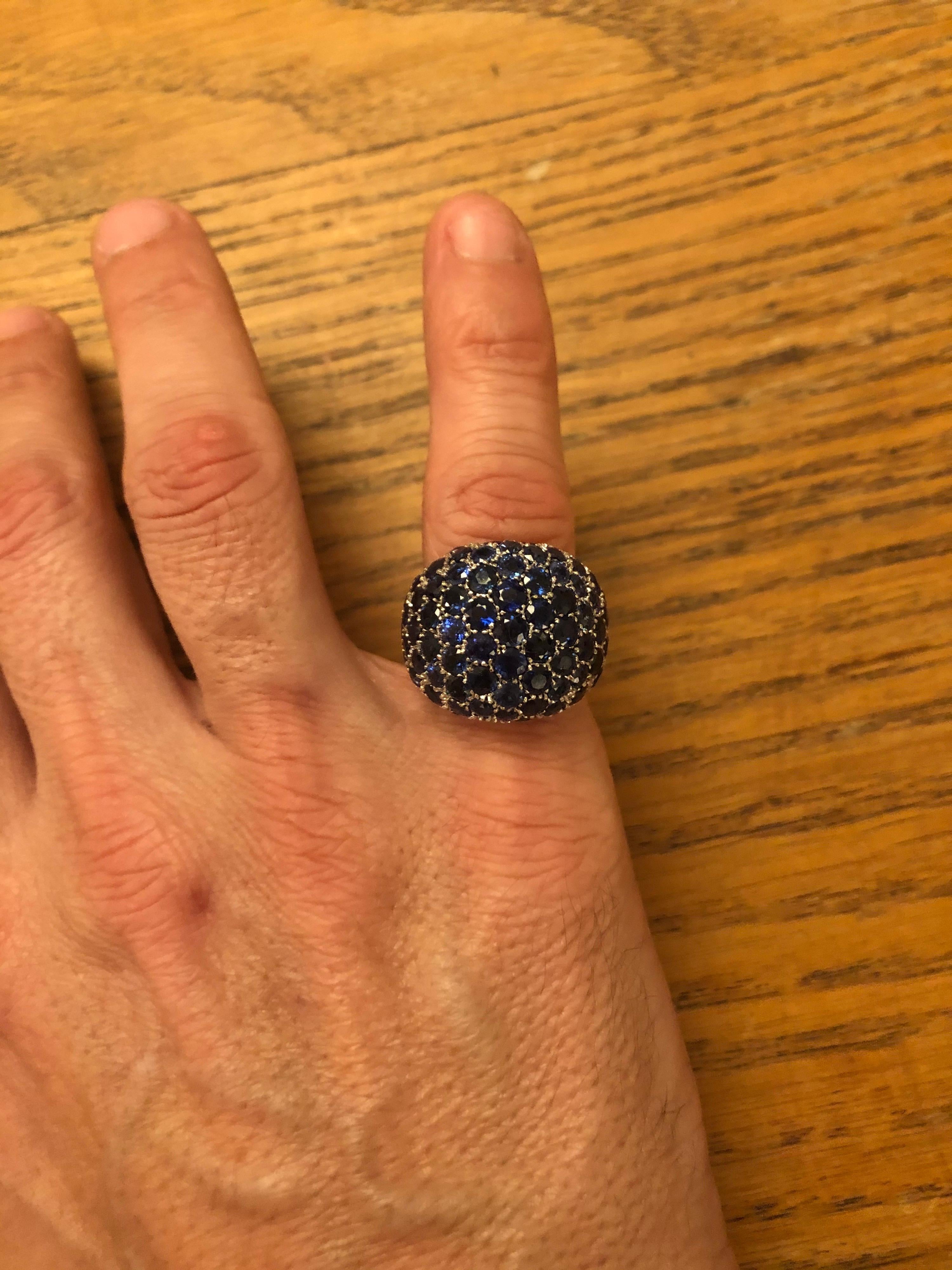 Blue Sapphire Bombe Dome Ring in 18 Karat Yellow Gold For Sale 6