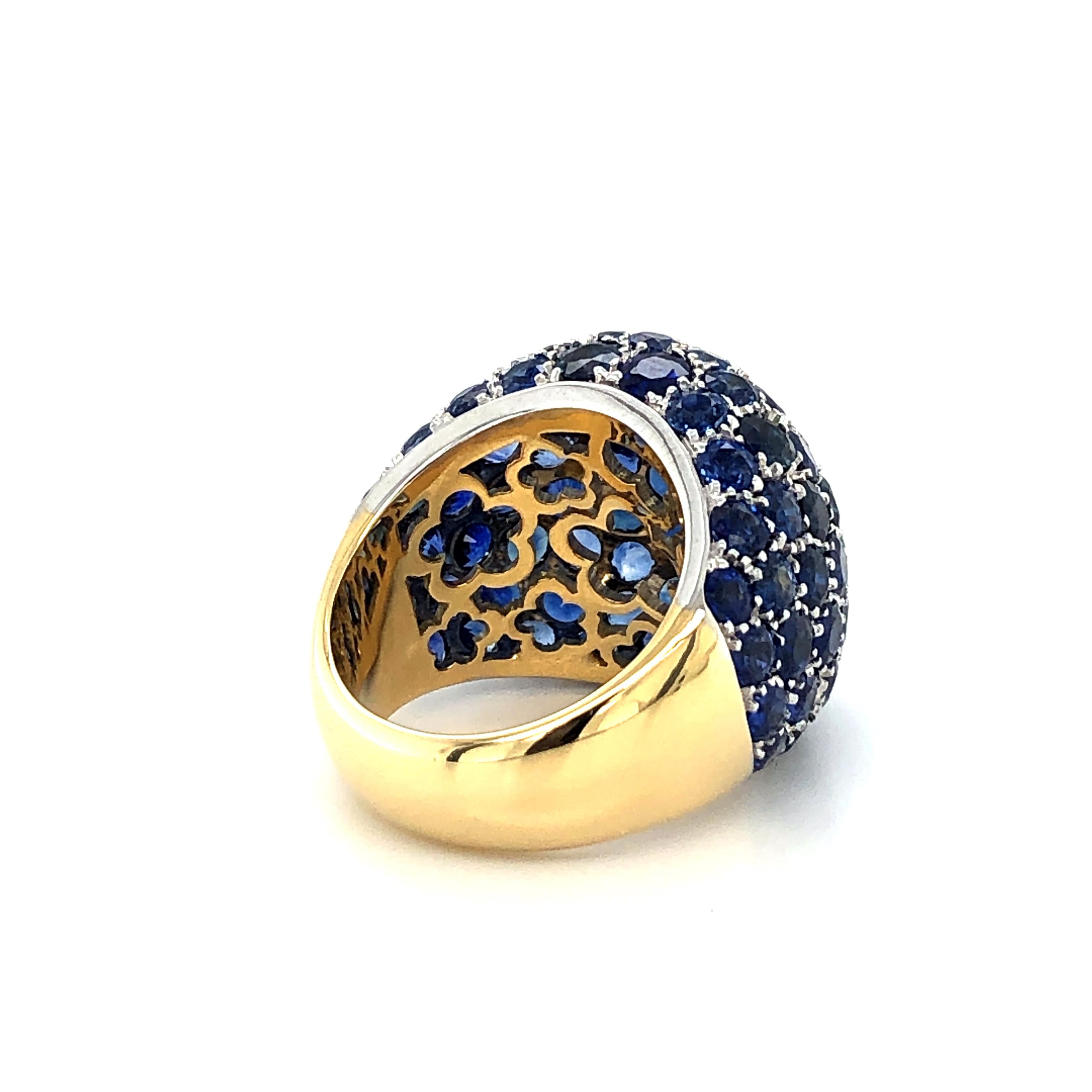 Blue Sapphire Bombe Dome Ring in 18 Karat Yellow Gold For Sale 1