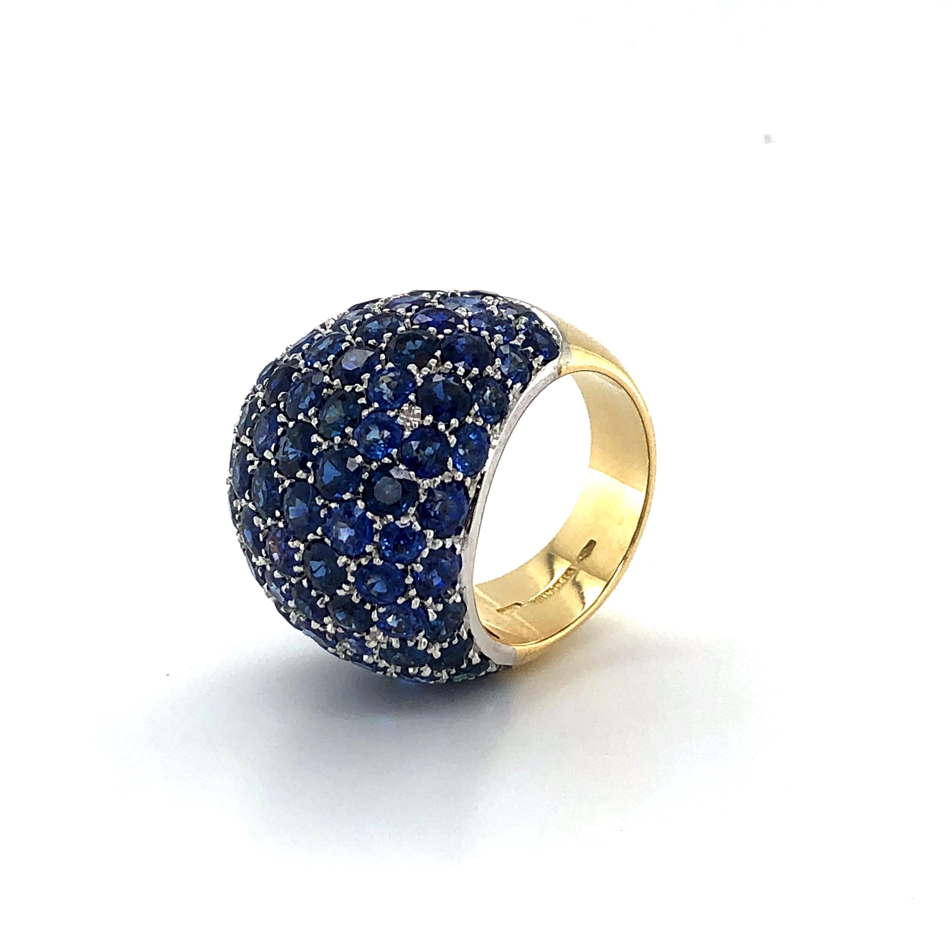 Blue Sapphire Bombe Dome Ring in 18 Karat Yellow Gold For Sale 2
