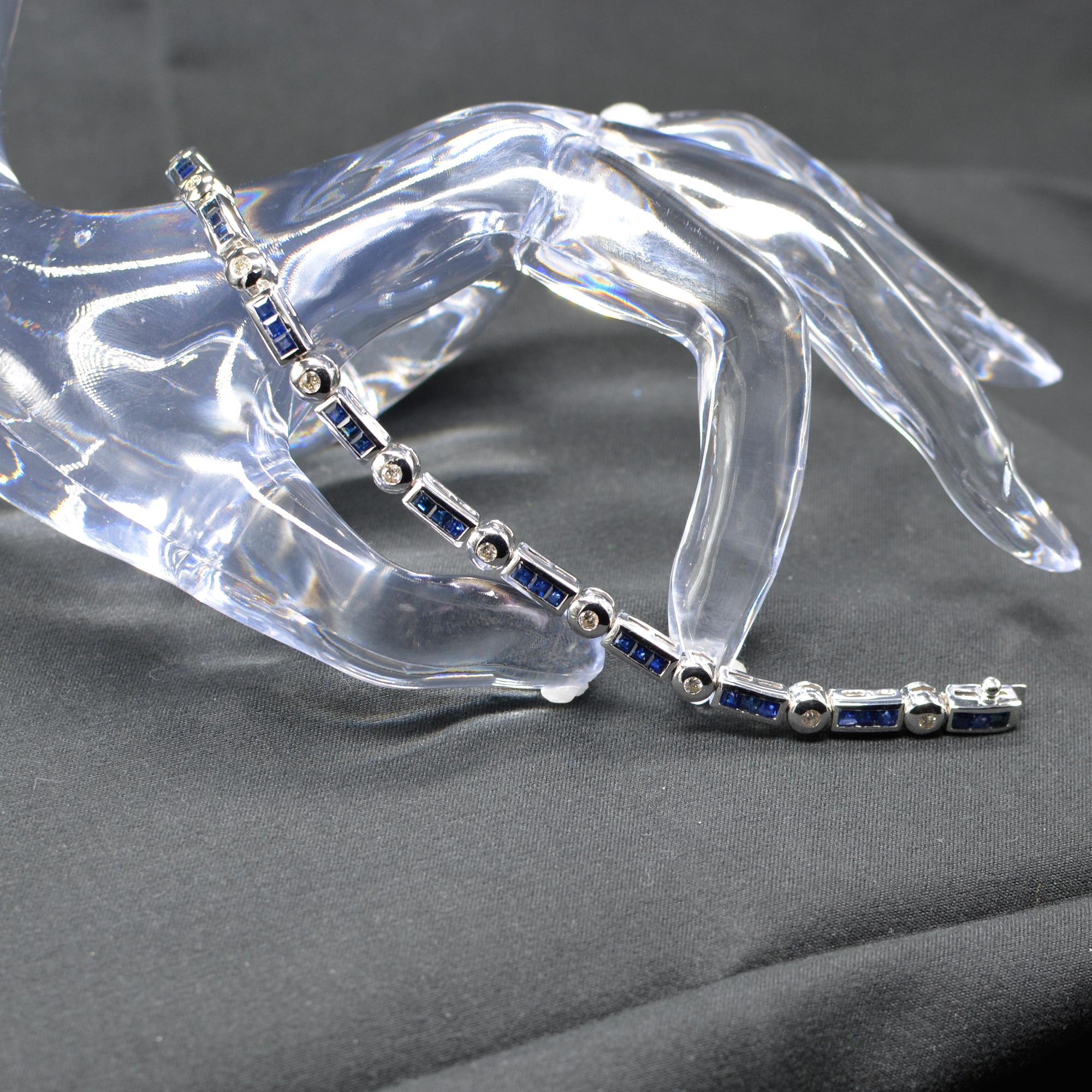 Women's Blue Sapphire Bracelet 14 Karat White Gold with Diamonds For Sale