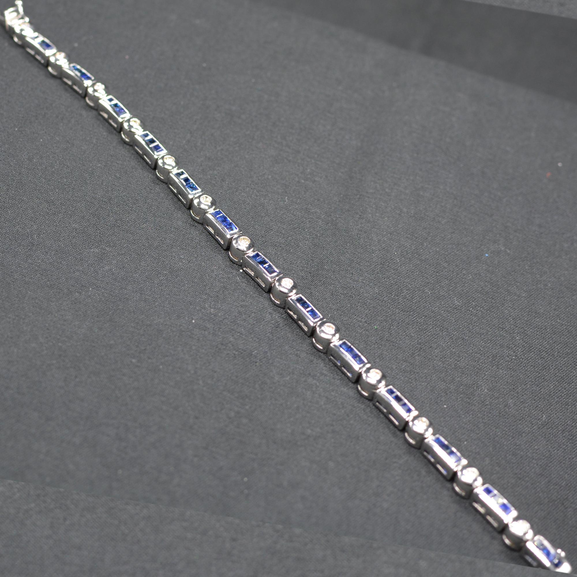 Blue Sapphire Bracelet 14 Karat White Gold with Diamonds For Sale 2
