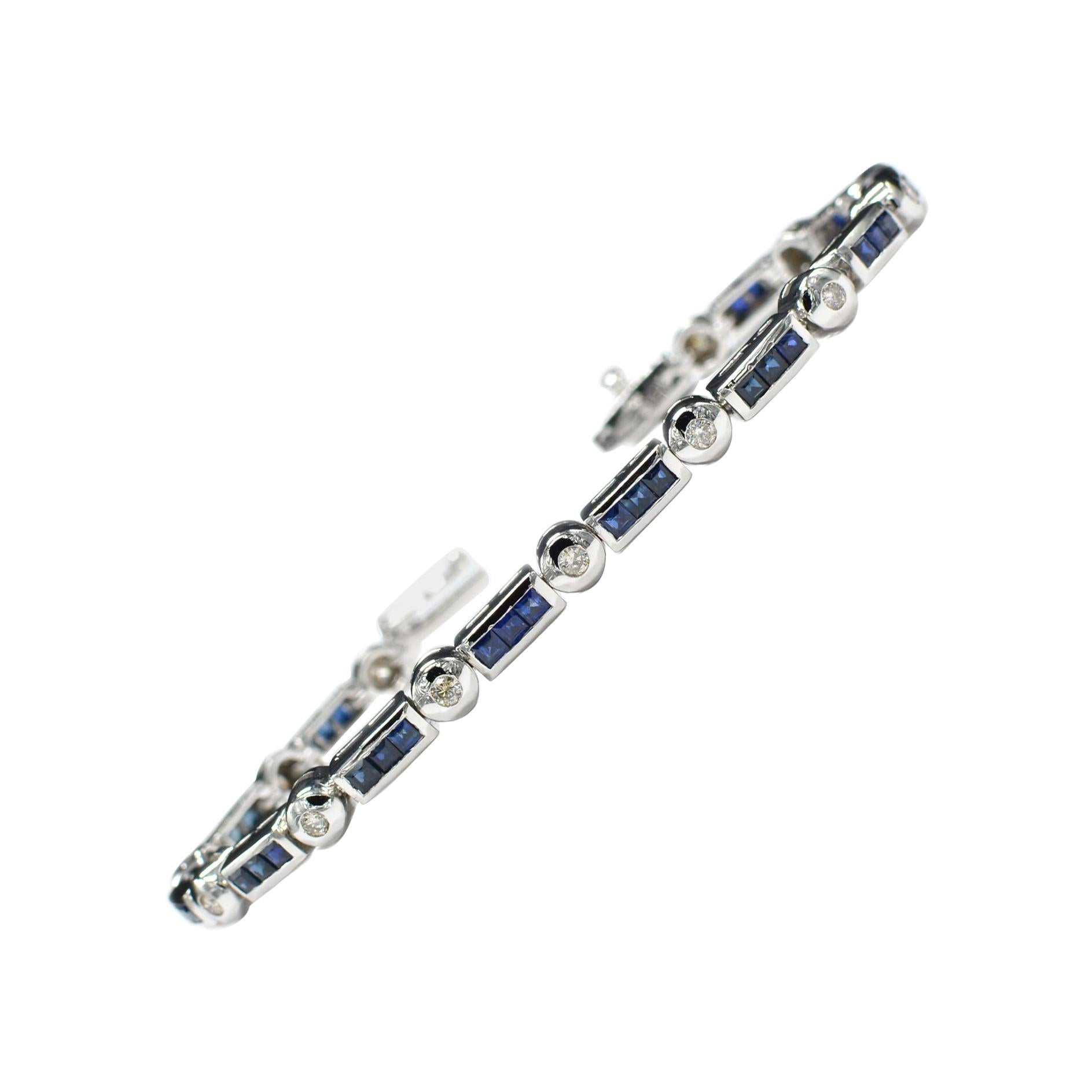 Blue Sapphire Bracelet 14 Karat White Gold with Diamonds For Sale