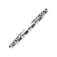 Vintage Blue Sapphire Bracelet 14 Karat White Gold with Diamonds