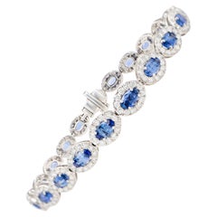Blue Sapphire Bracelet Diamond Halo 10 Carats 18K Gold