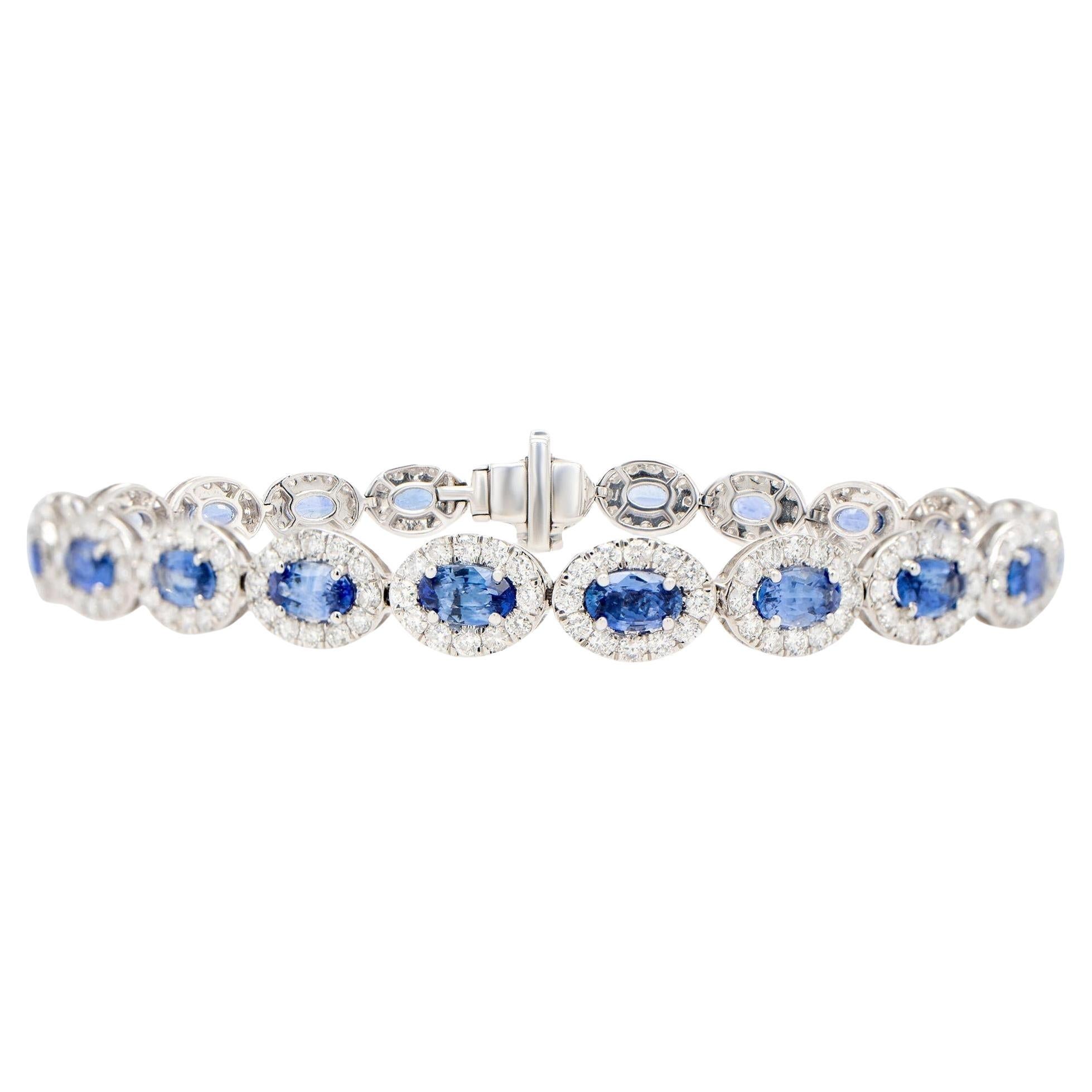 Pulsera Zafiro Azul Halo Diamante 10 Quilates Oro 18K