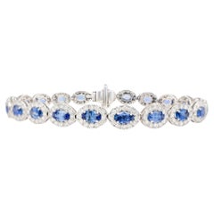 Bracelet en or 18 carats avec saphir bleu et halo de diamants de 10 carats
