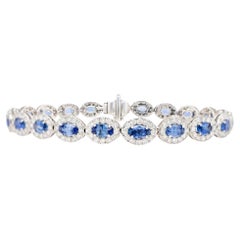 Bracciale con zaffiro blu, diamante aureolato, 10 carati, oro 18K