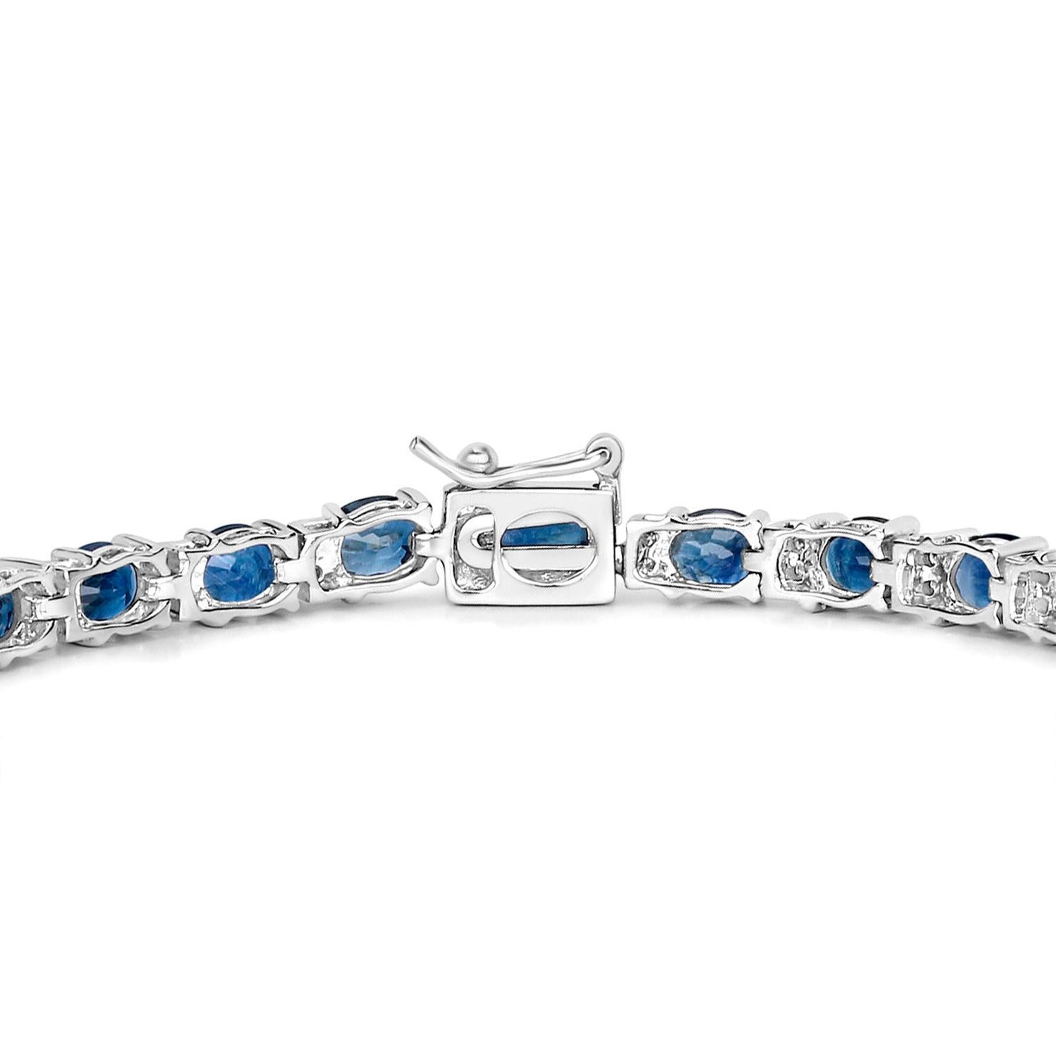Oval Cut Blue Sapphire Bracelet Diamond Links 9.1 Carats 14K Gold For Sale