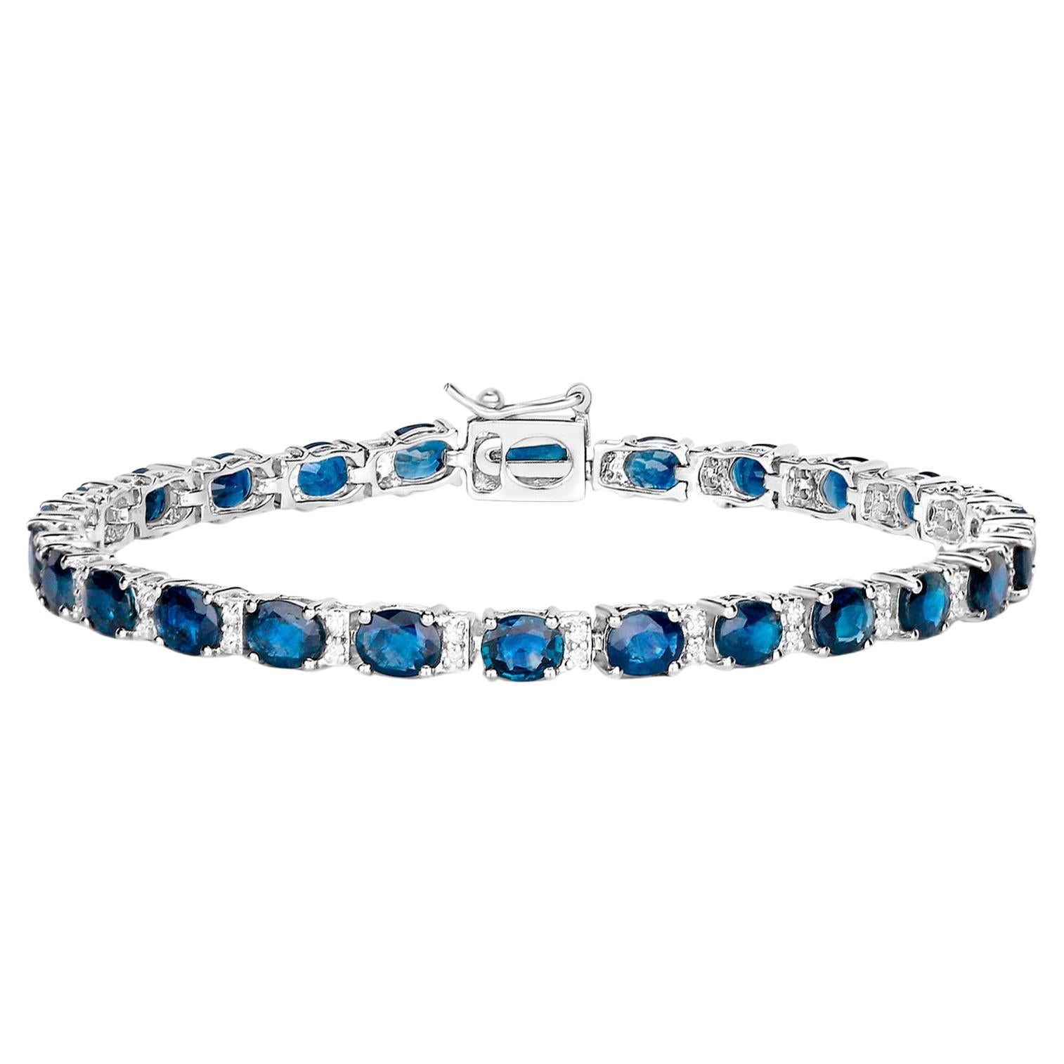 Blue Sapphire Bracelet Diamond Links 9.1 Carats 14K Gold For Sale