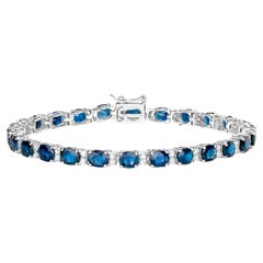Blue Sapphire Bracelet Diamond Links 9.1 Carats 14K Gold