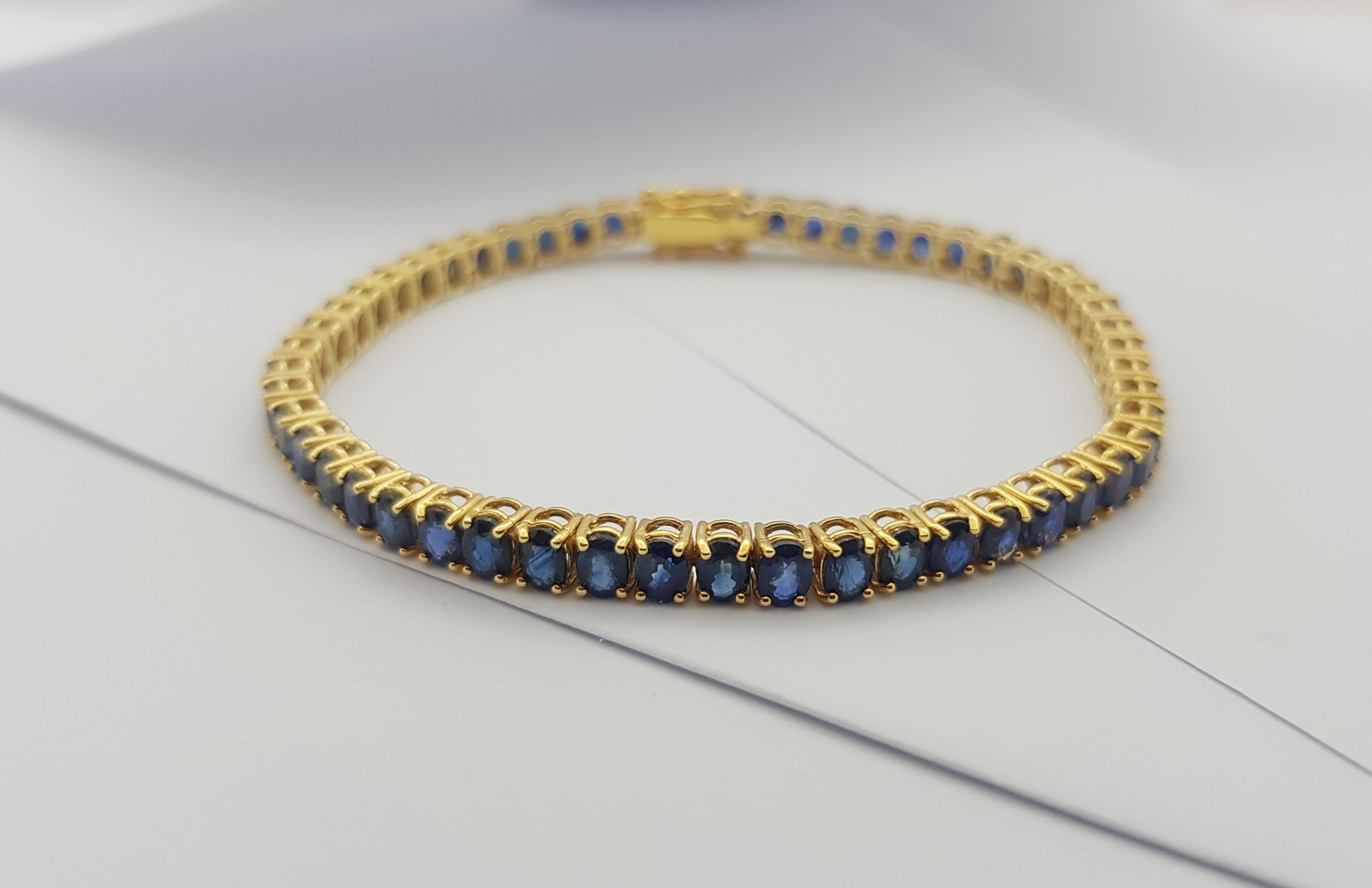 Blue Sapphire Bracelet Set in 14 Karat Gold Settings For Sale 7