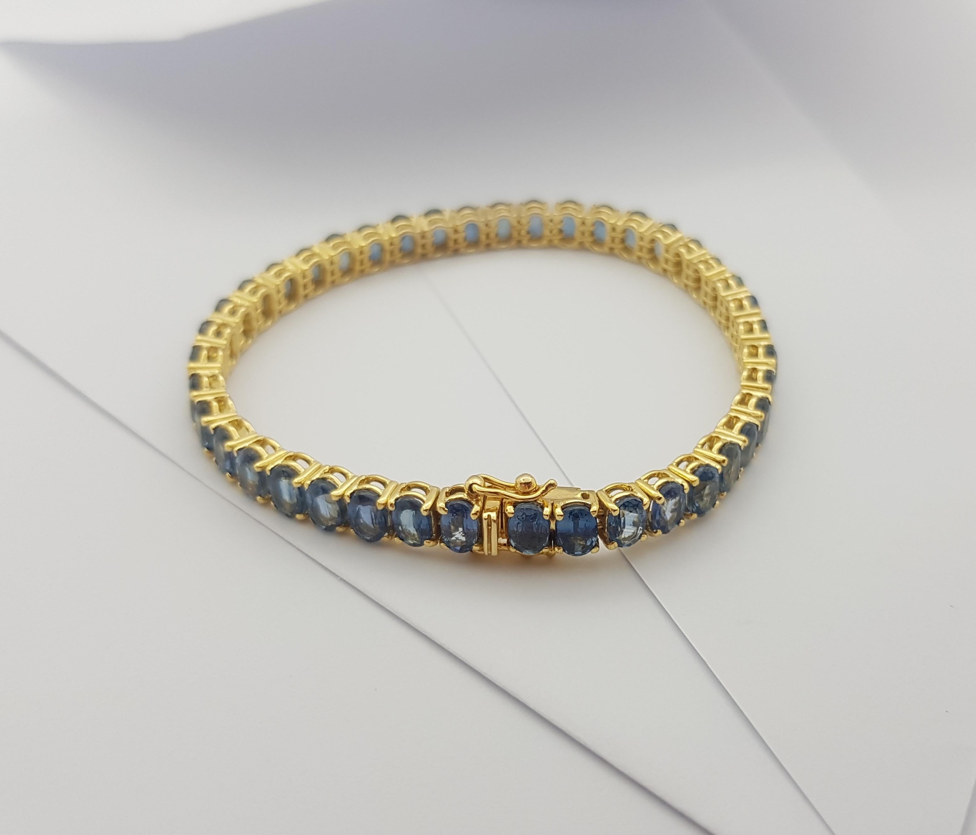 Blue Sapphire Bracelet Set in 14 Karat Gold Settings For Sale 8