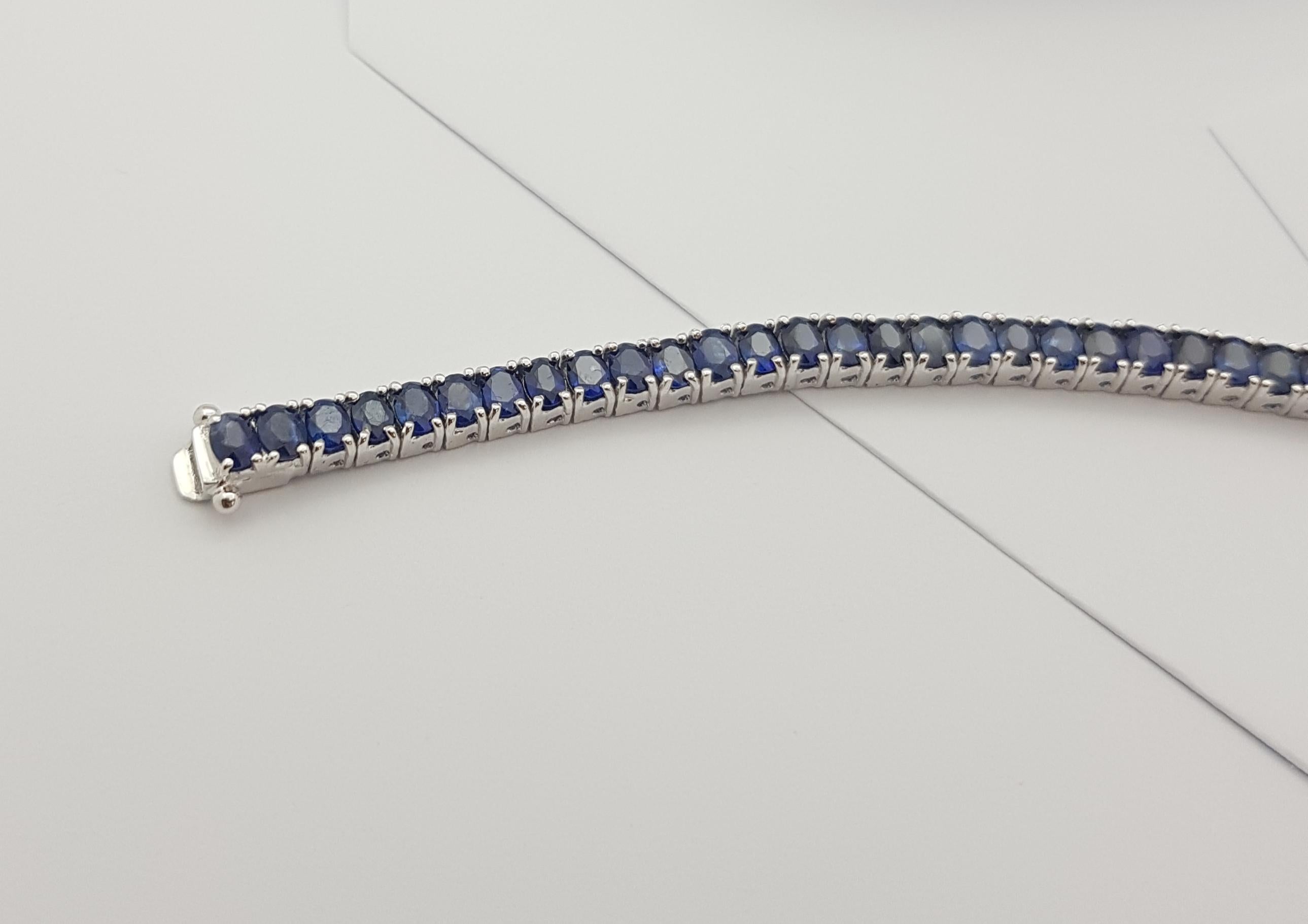 Blue Sapphire Bracelet Set in 18 Karat White Gold Settings For Sale 6