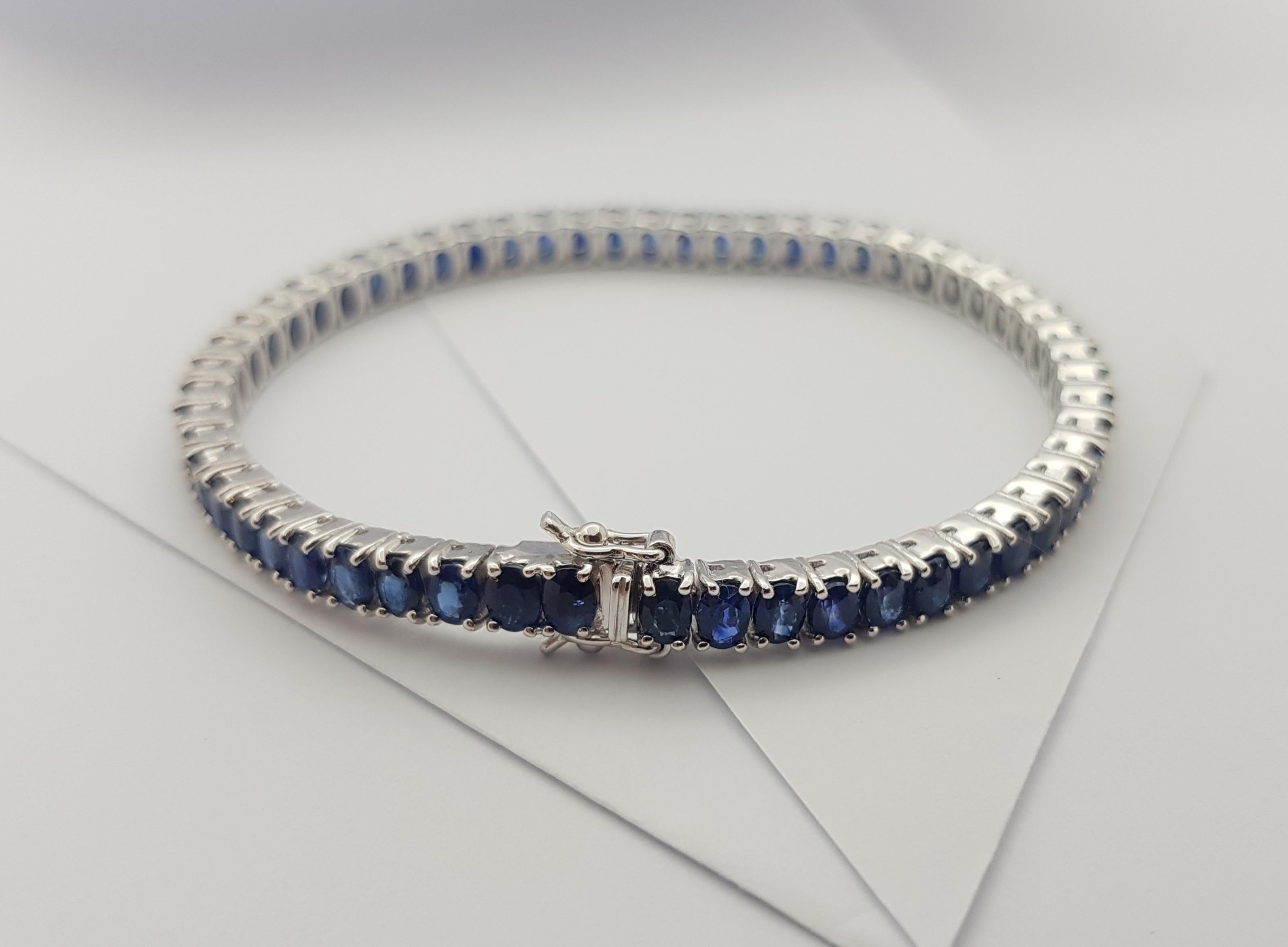 Blue Sapphire Bracelet Set in 18 Karat White Gold Settings For Sale 8