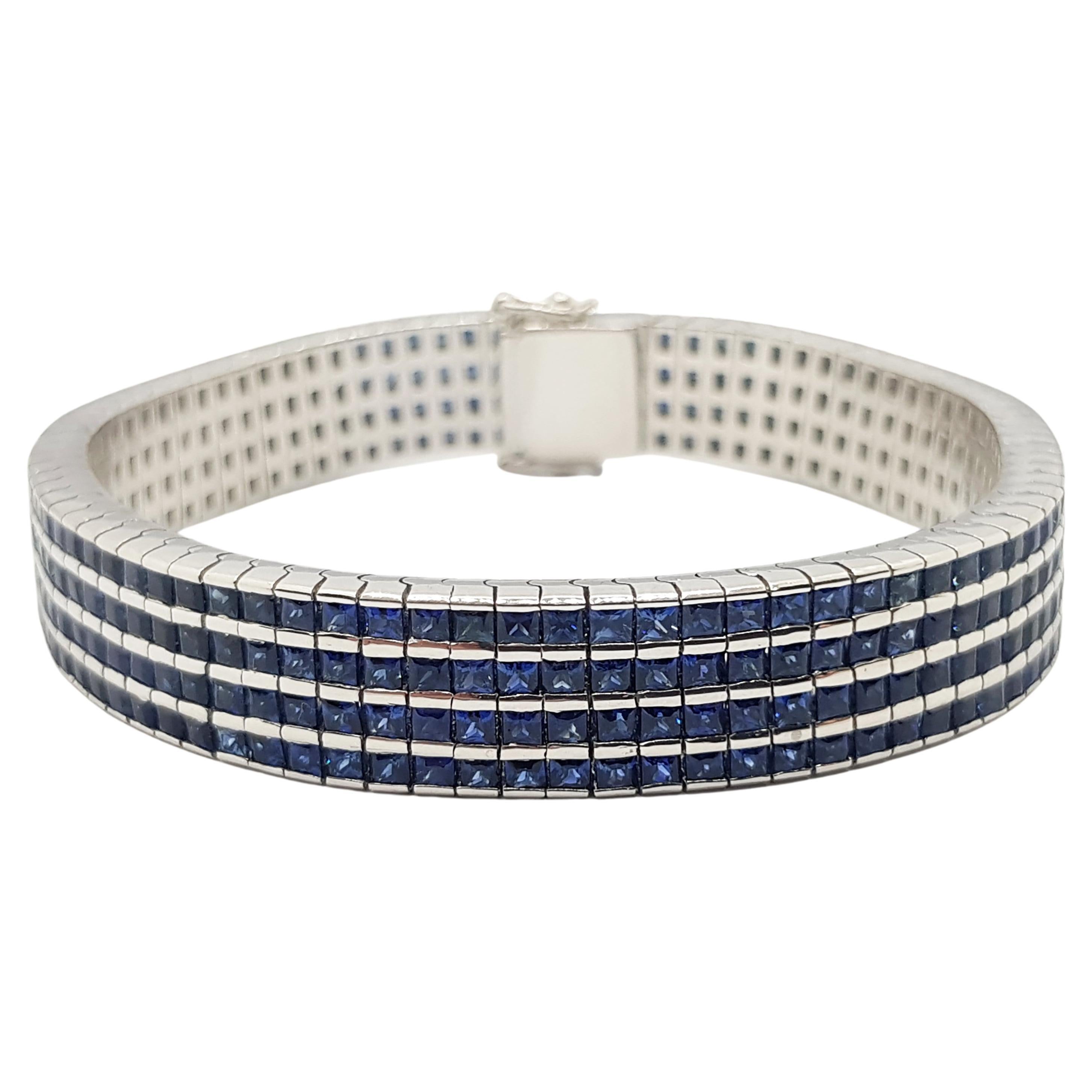 Blue Sapphire Bracelet Set in 18 Karat White Gold Settings For Sale